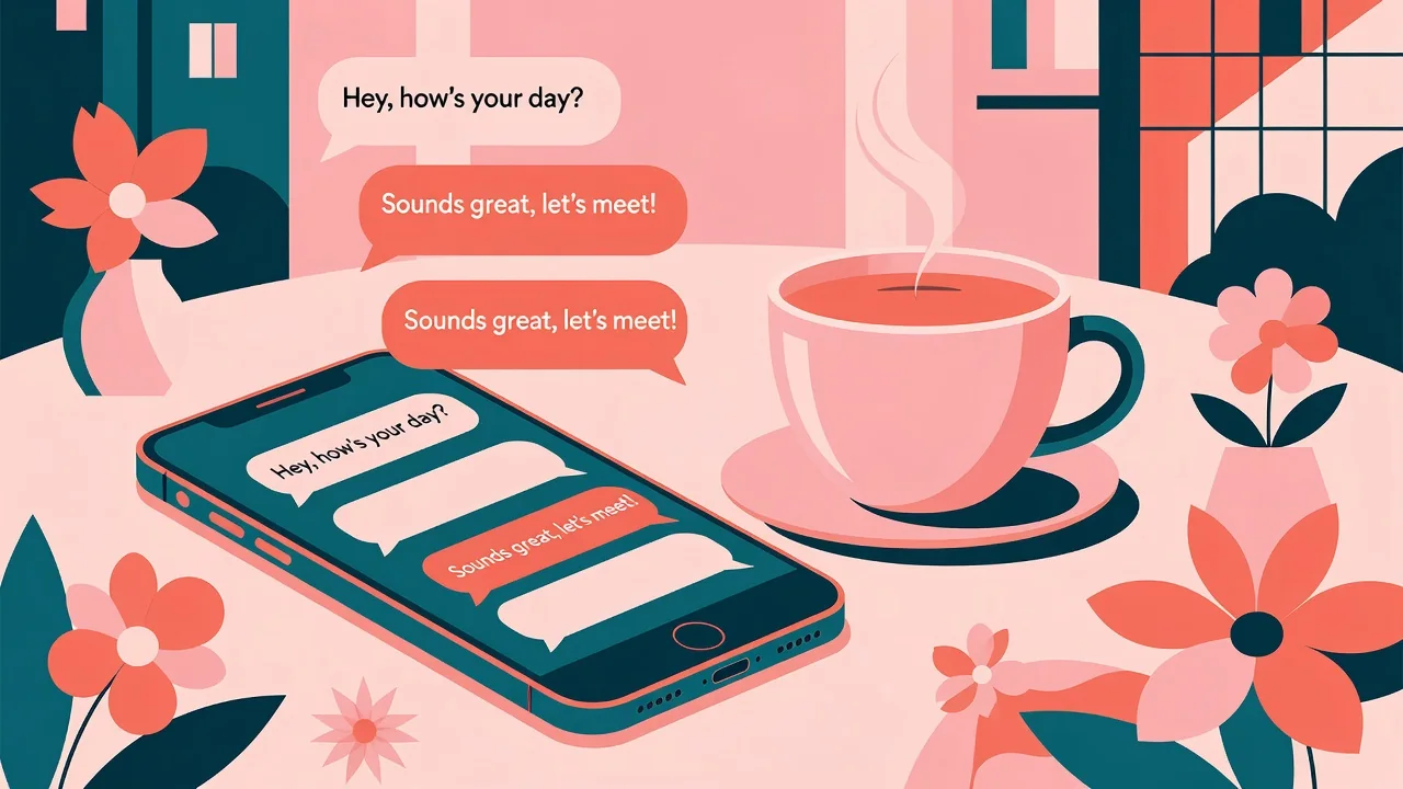 Two phones showing natural dating app conversation flow leading to a first date