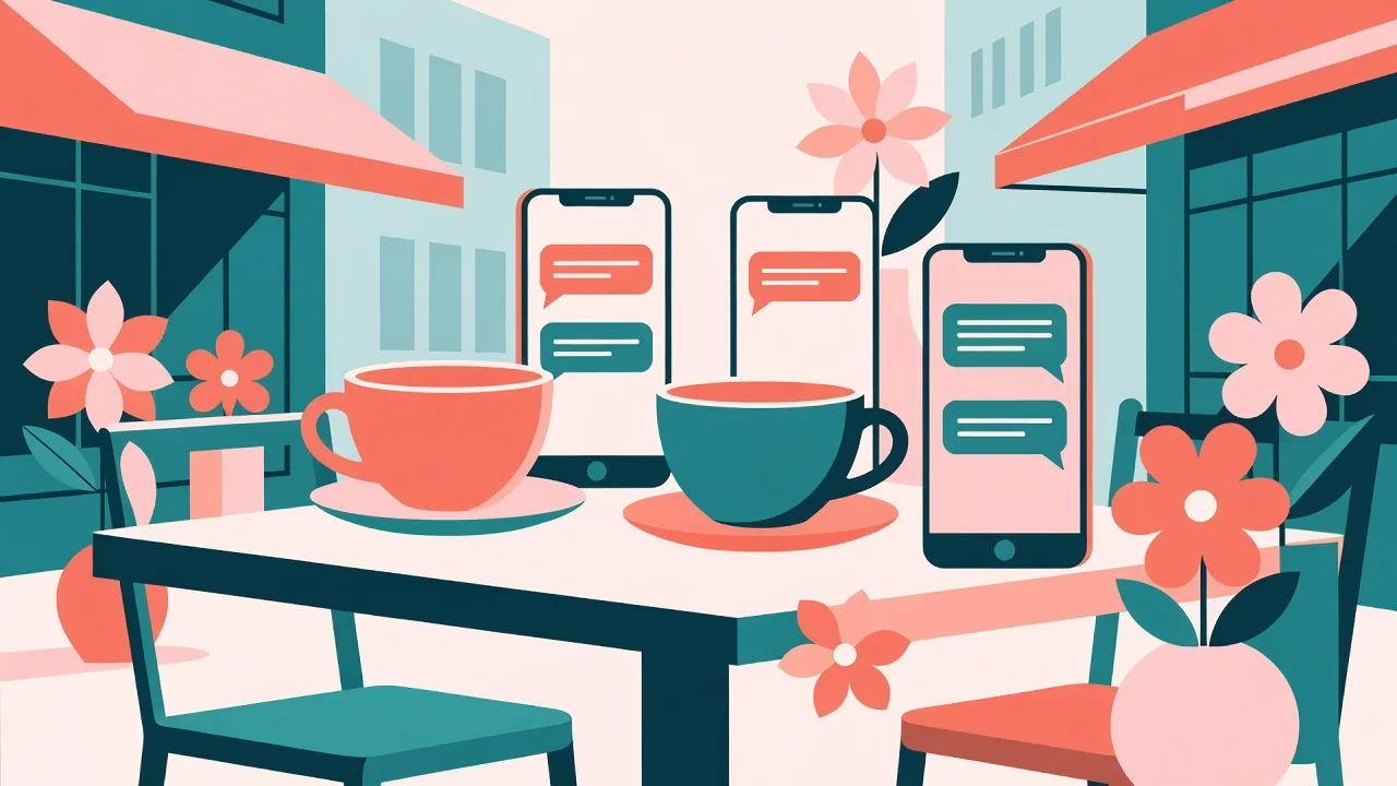 Couple sitting on a sofa discussing boundaries over coffee