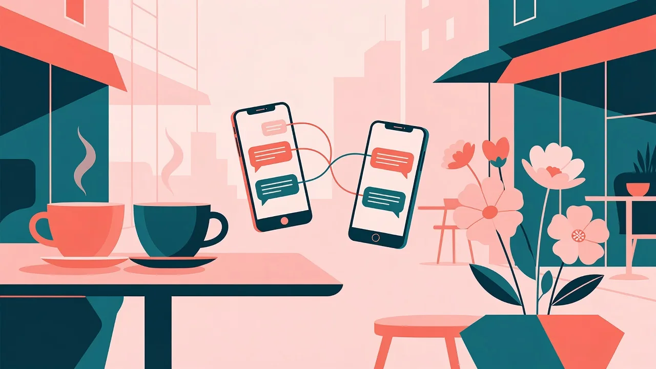 Couple video calling across continents with shared digital calendar visible on both screens
